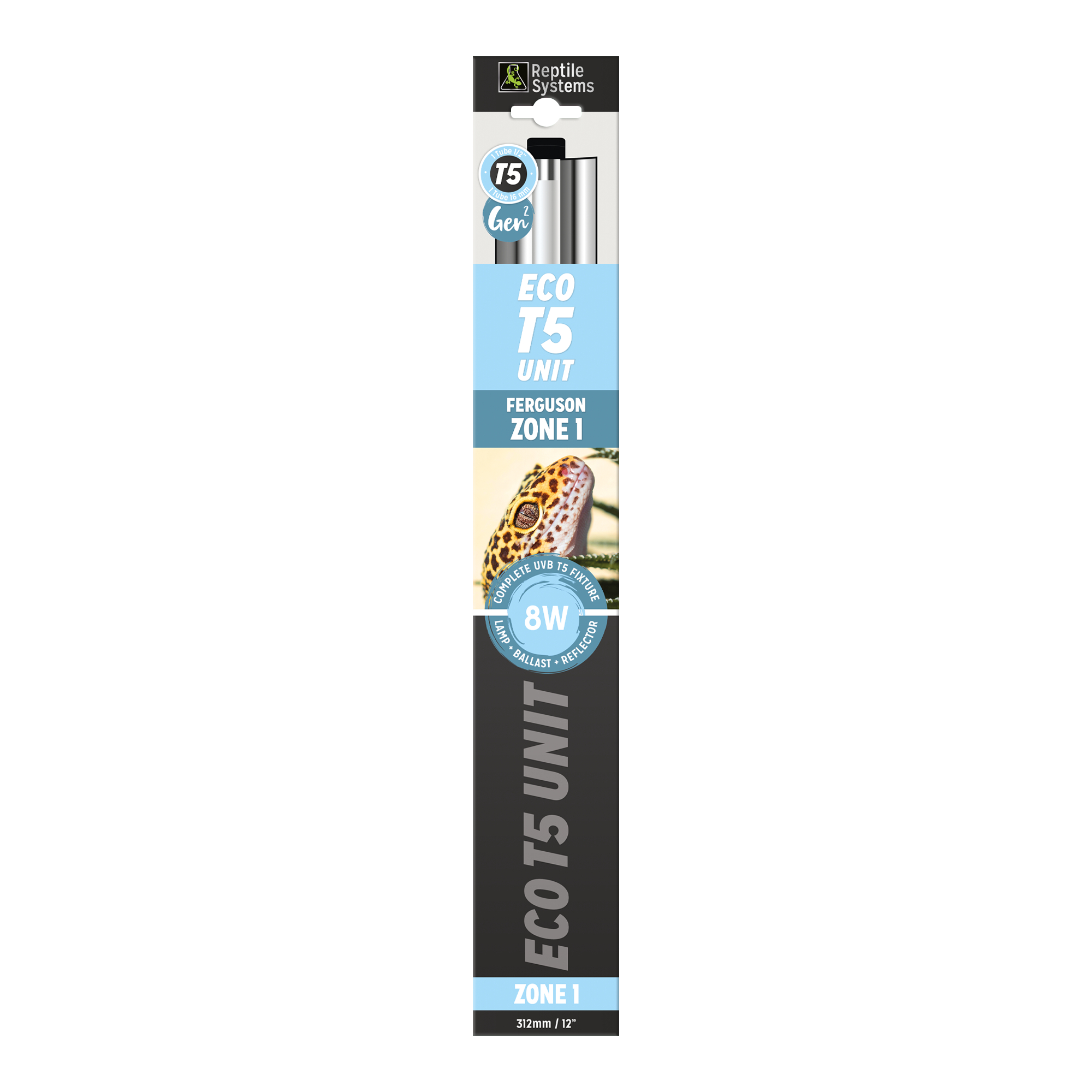 REPTILE SYSTEMS Eco T5 High-Output Linear UVB Lighting Combo Kit, Hood Fixture and T5HO Bulb, Reflector Lamp for Ferguson Zones 1-3