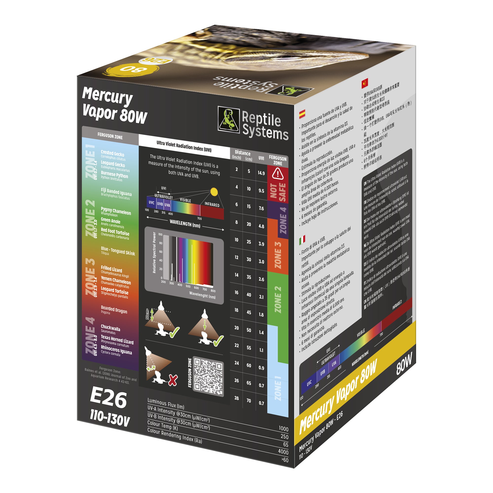 REPTILE SYSTEMS Mercury Vapor Reptile Heat Lamp, UVA + UVB + Heat, All-In-One Basking Light Bulb